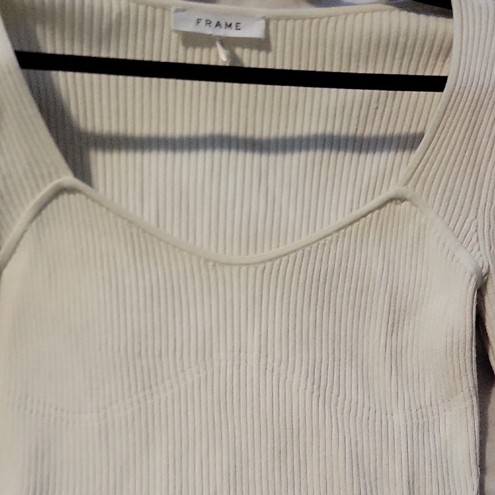Frame Cream Bone Ribbed Zip Long Sleeve Top - S - Picture 6 of 12